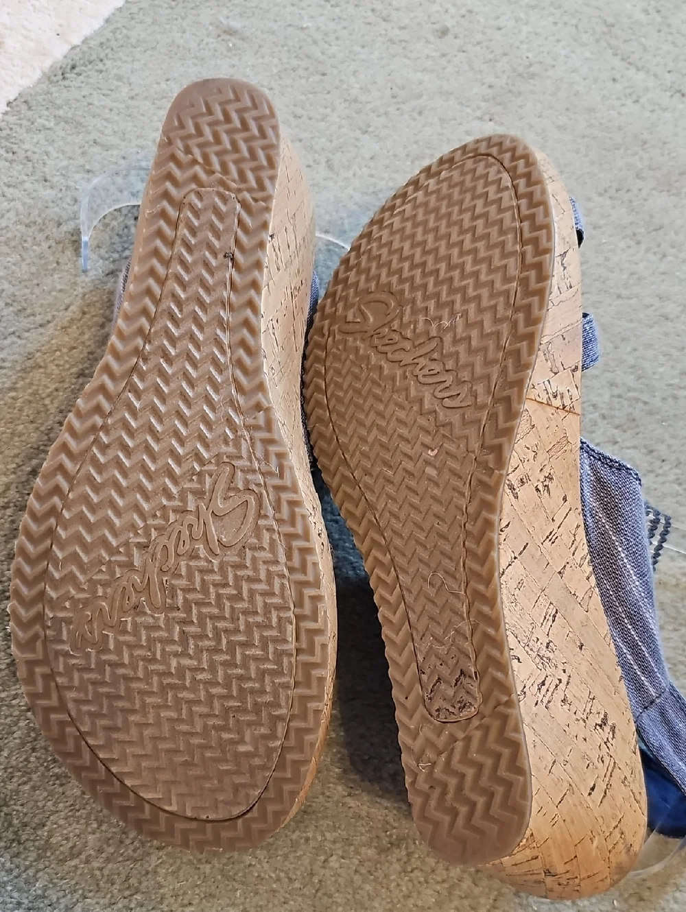 Skechers Denim Blue Cork Wedge Slingback Sandals